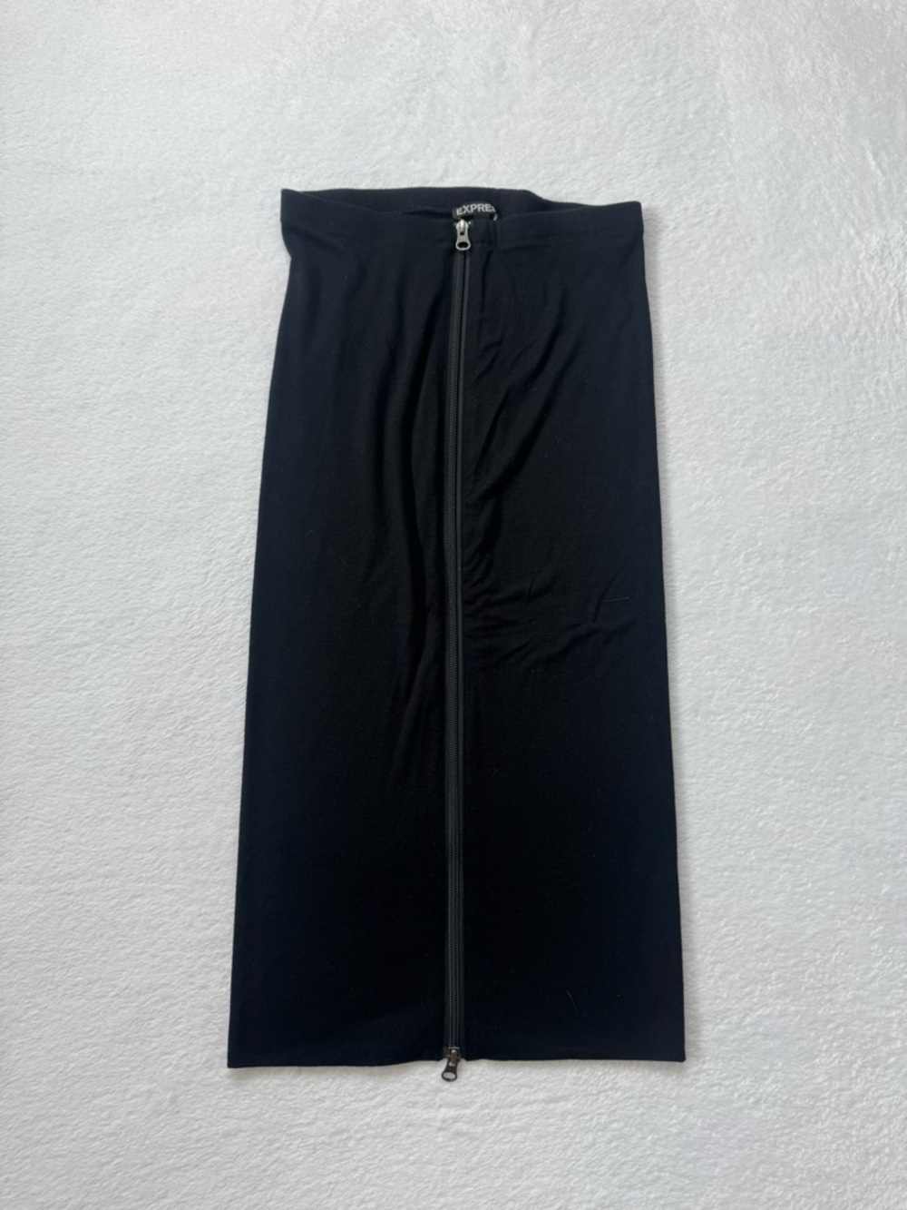Express Black Front-Zip Midi Pencil Skirt